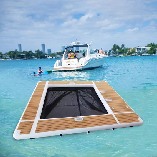 Inflatable Yacht Sea Pool – 13x10ft Floating Dock w/ Net
